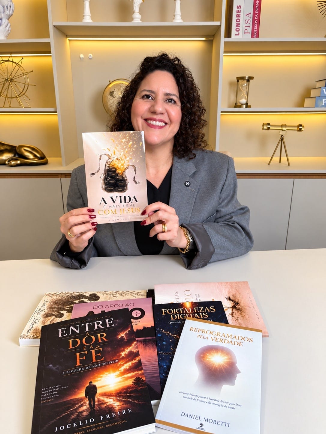 Leitora com o livro A Vida é Mais Leve com Jesus